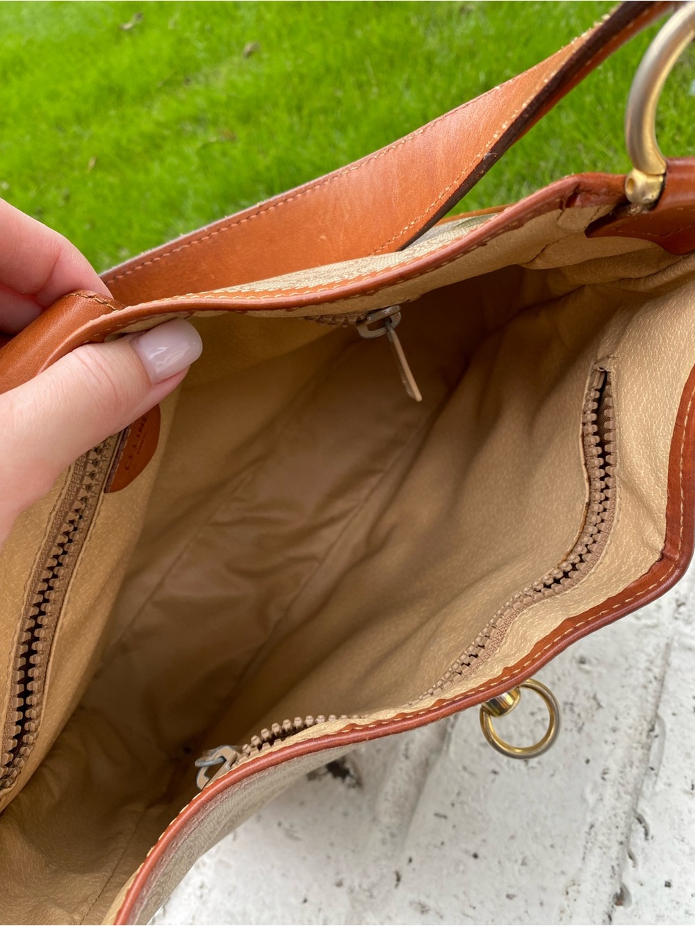 Celine Brown Leather & Beige Canvas Shoulder Bag - Picture 5 of 9